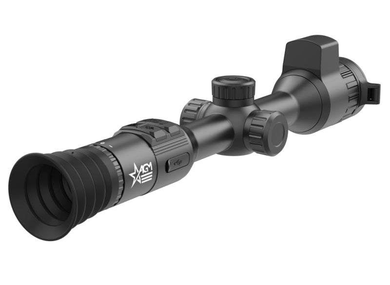 AGM AdderV2 LRF 35-384 mounted on a hunting rifle, offering exceptional accuracy with its integrated ballistic calculator