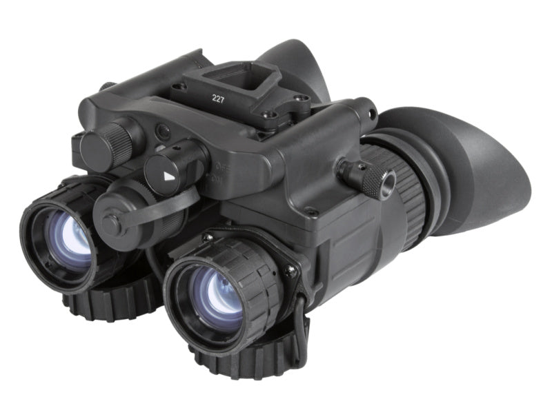 Front view of the AGM NVG-40 dual-channel night vision goggles showcasing its rugged, compact composite housing