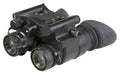 Close-up of the AGM NVG-50's dual-channel design featuring advanced multi-coated optics for superior night vision performance