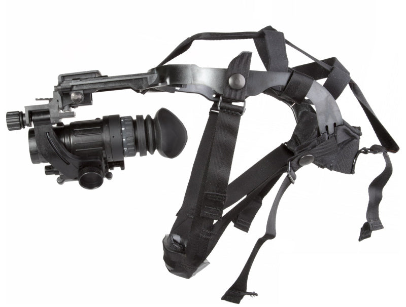 AGM PVS-14 Monocular attached to a head harness, showcasing hands-free functionality for tactical and operational flexibility