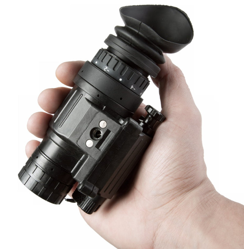 AGM PVS-14 Monocular featuring a built-in infrared illuminator, providing improved visibility in complete darkness or challenging lighting conditions