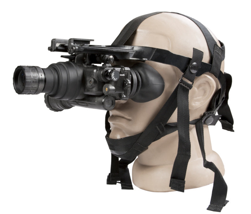 AGM PVS-7 Night Vision Goggles attached to a head harness, offering hands-free operation for extended usability in low-light environments