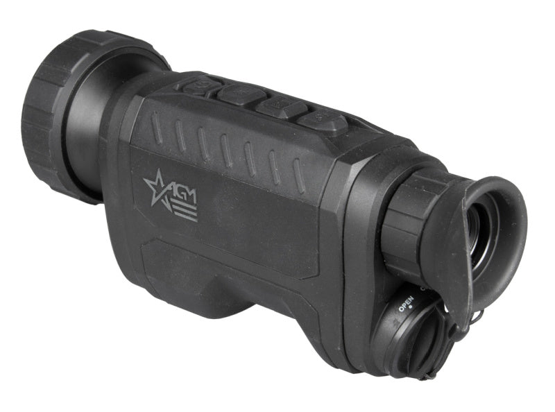 User holding the AGM ReachIR Thermal Monocular during outdoor nighttime activities, demonstrating its versatility for hunting and marine applications