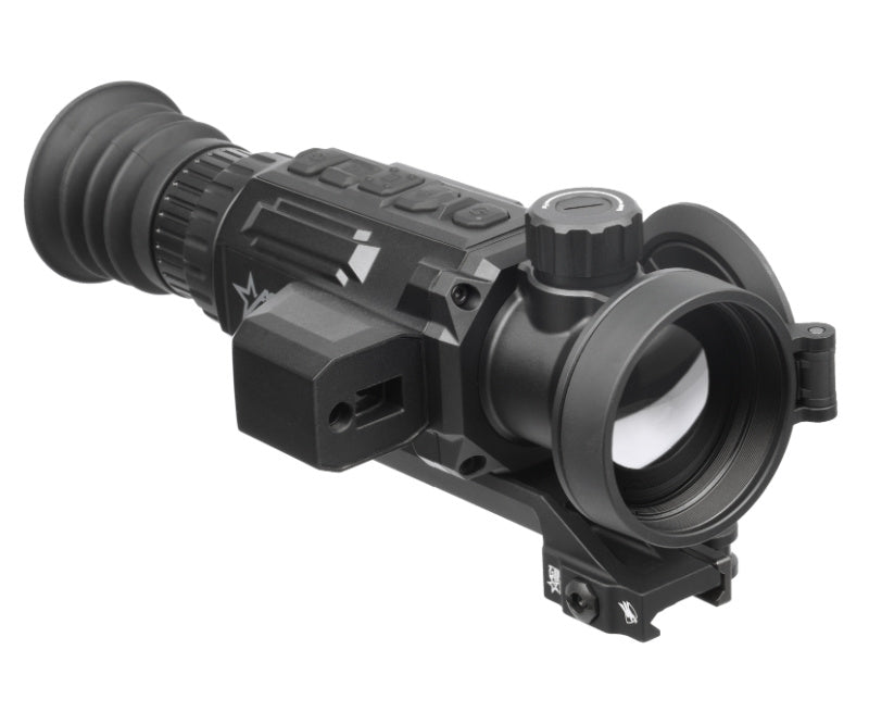 Side view of the AGM Secutor LRF Thermal Riflescope highlighting the integrated 1000m laser rangefinder and tactical features