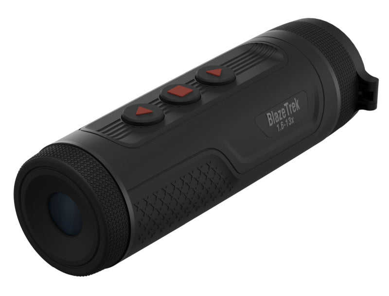 ATN BlazeTrek thermal monocular with multiple color modes, including White Hot, Black Hot, Iron Red, Alarm, Sepia, and Green Hot